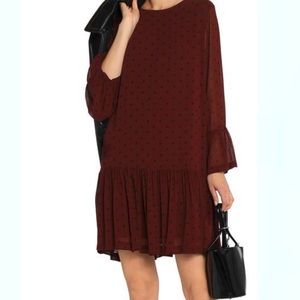 Ganni chocolate brown long sleeve mini Polka Dot Dress sz M